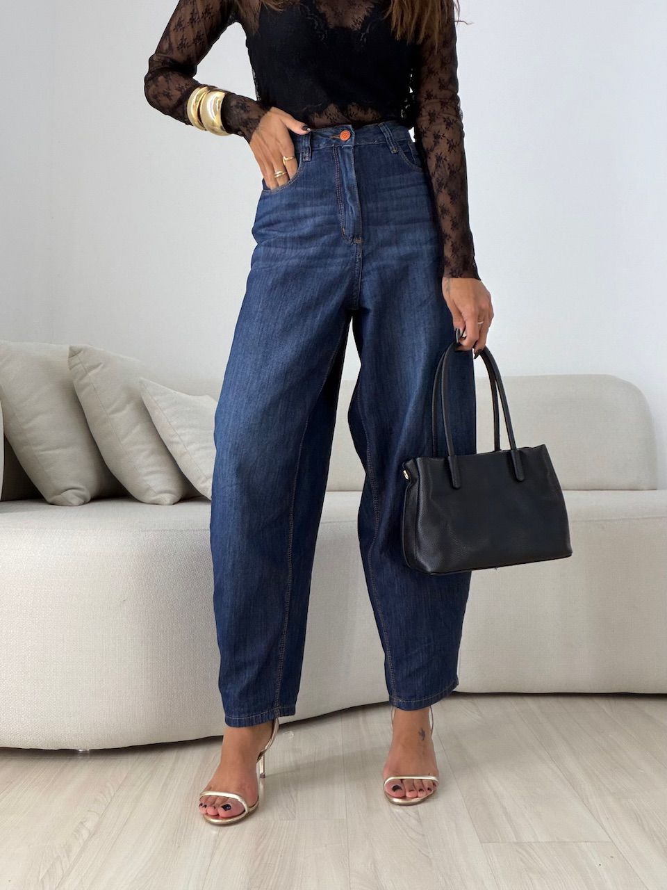 CALÇA THAYNA BALLOON JEANS ESCURO - 0077460070 - CAROLLA FERRARO