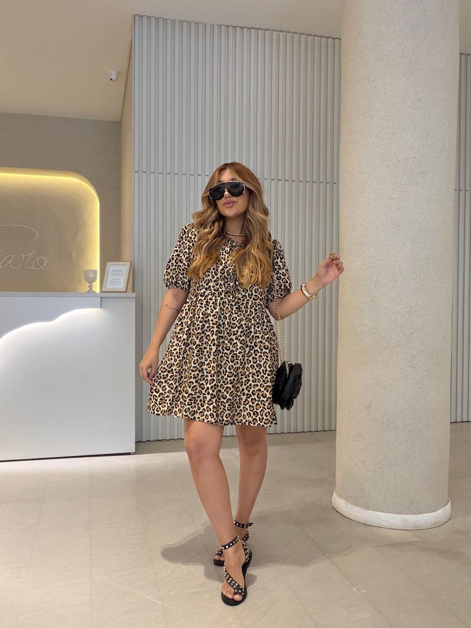 VESTIDO LORRAINE ANIMAL PRINT AMARELO