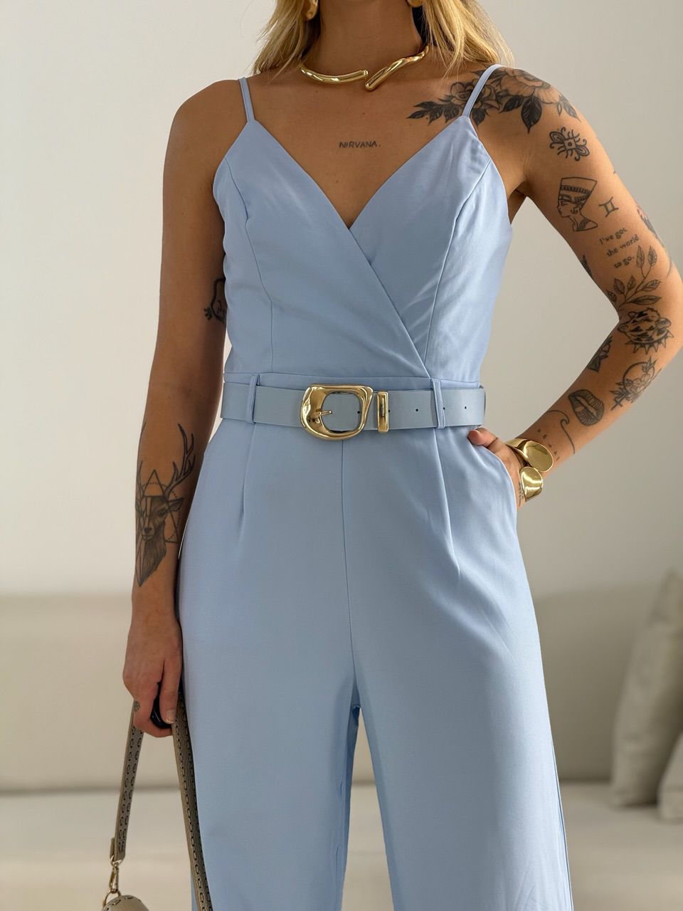 MACACÃO MAGALI CINTO AZUL