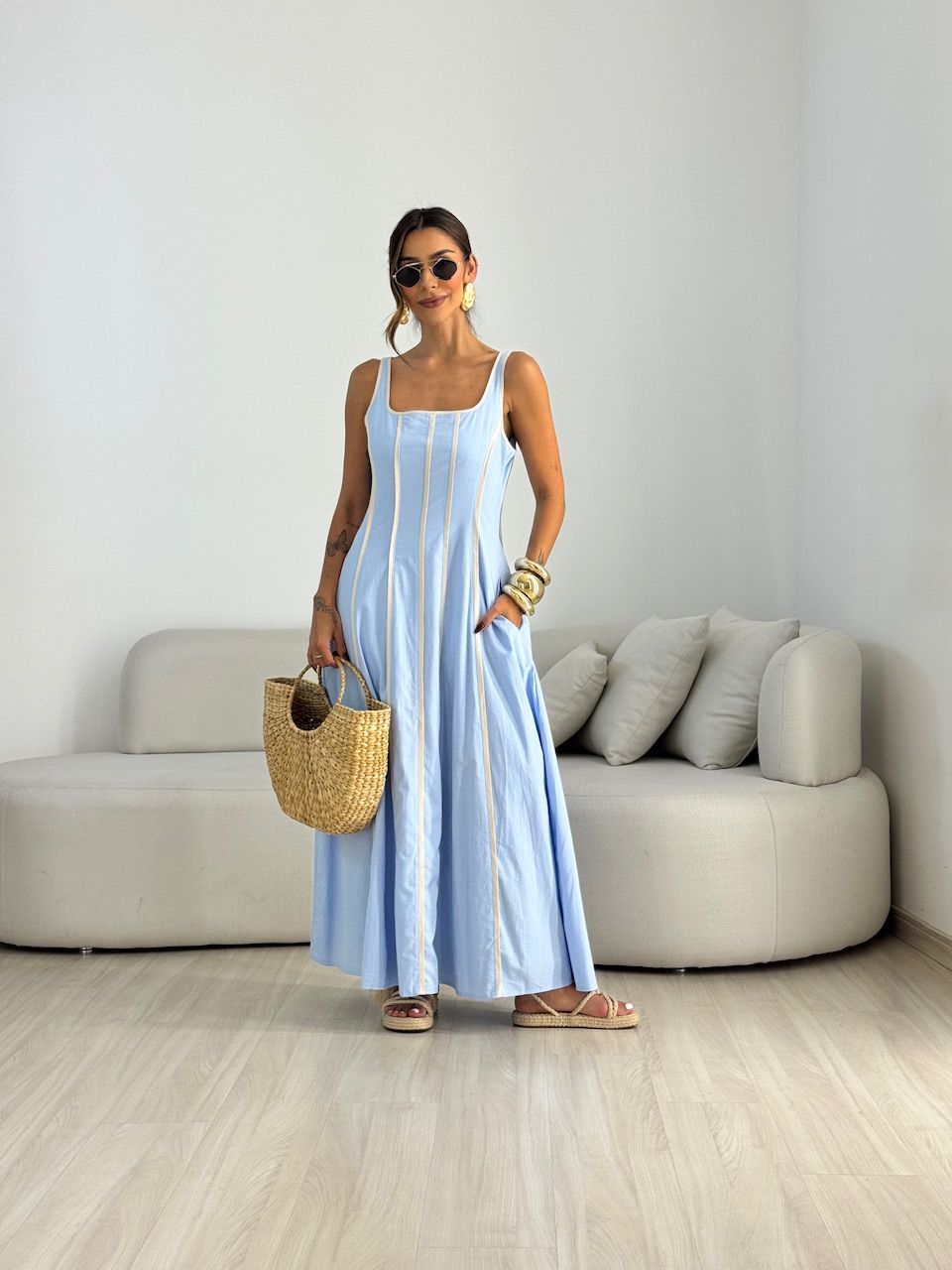 VESTIDO IVANA VIÉS AZUL - 0070510109 - CAROLLA FERRARO