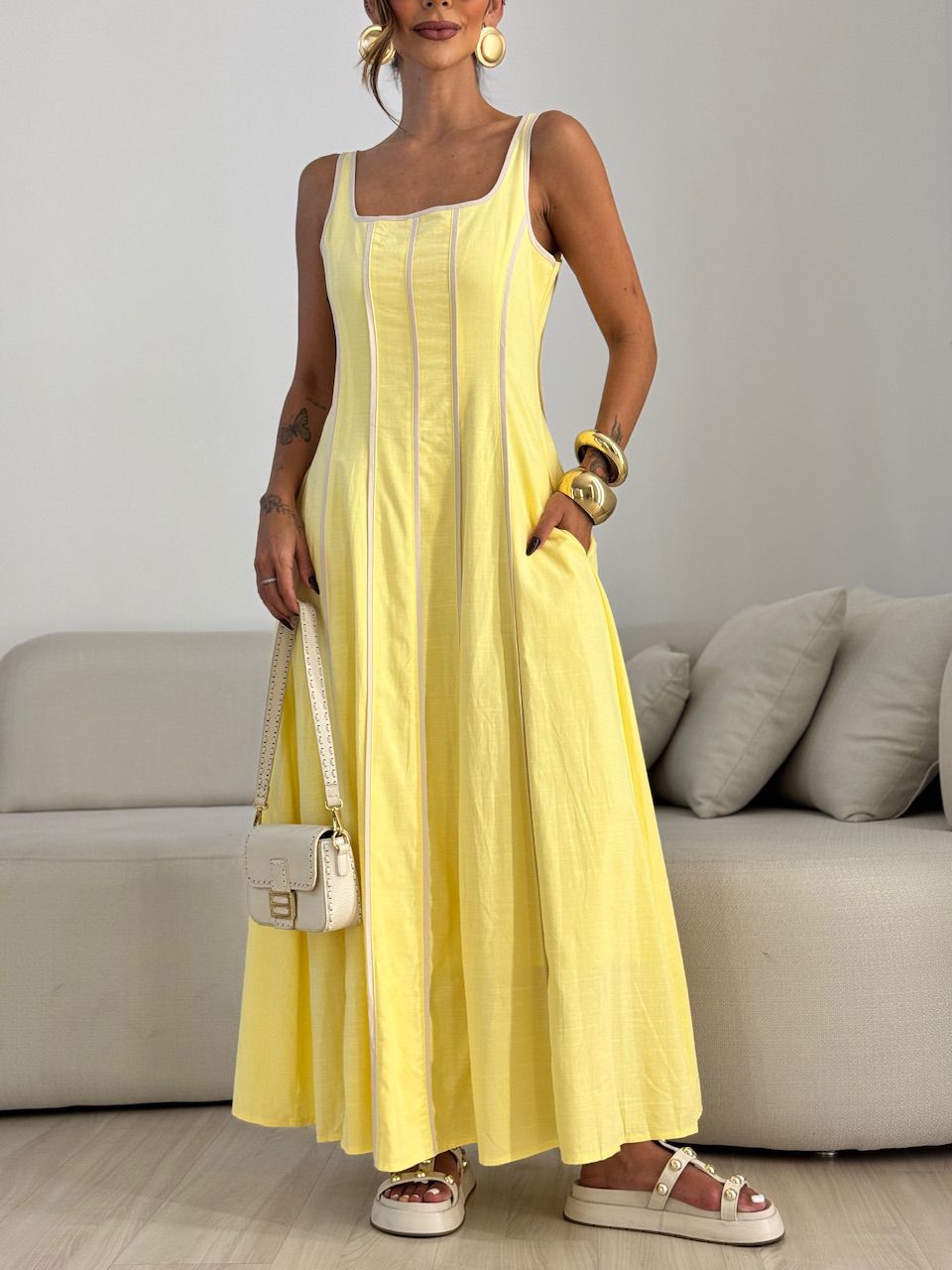 VESTIDO IVANA VIÉS YELLOW BUTTER
