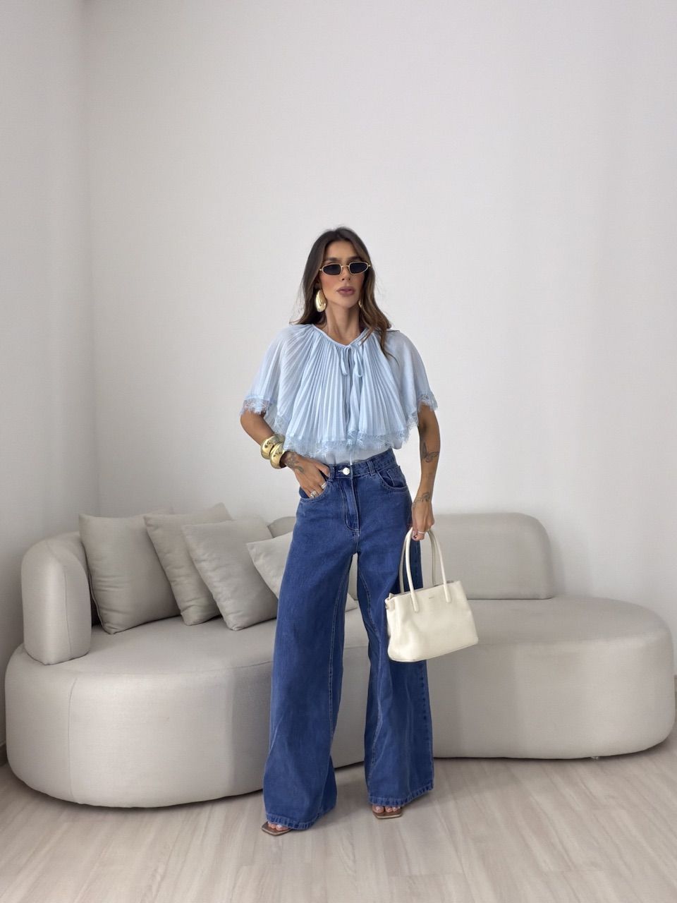 BLUSA BETINA PLISSADA AZUL