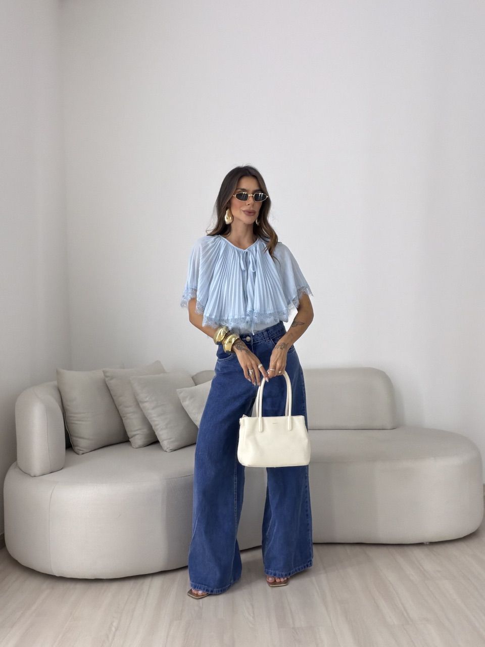 BLUSA BETINA PLISSADA AZUL