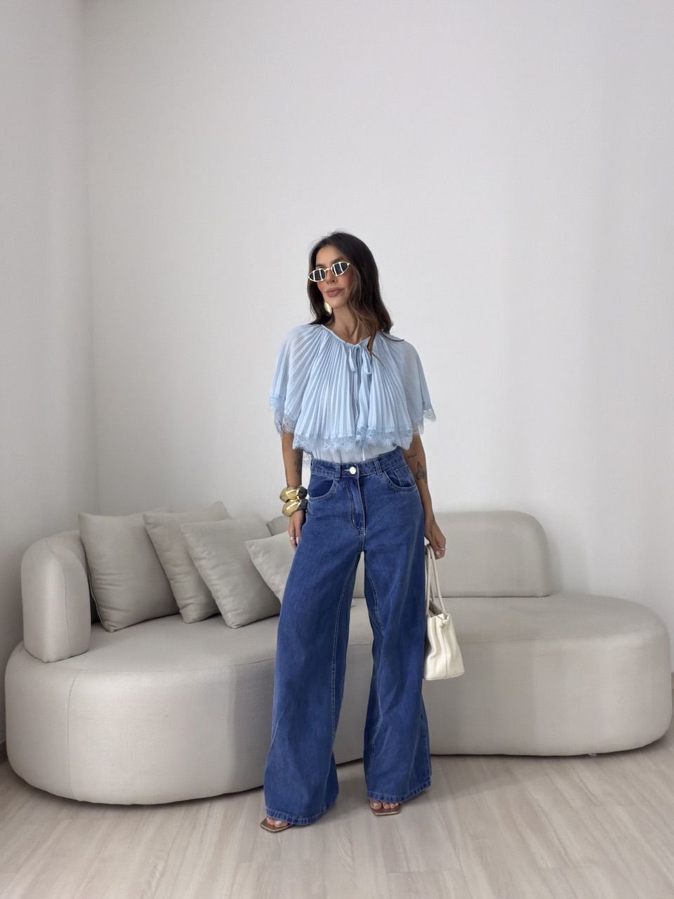 BLUSA BETINA PLISSADA AZUL