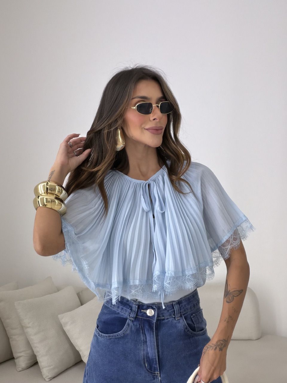 BLUSA BETINA PLISSADA AZUL