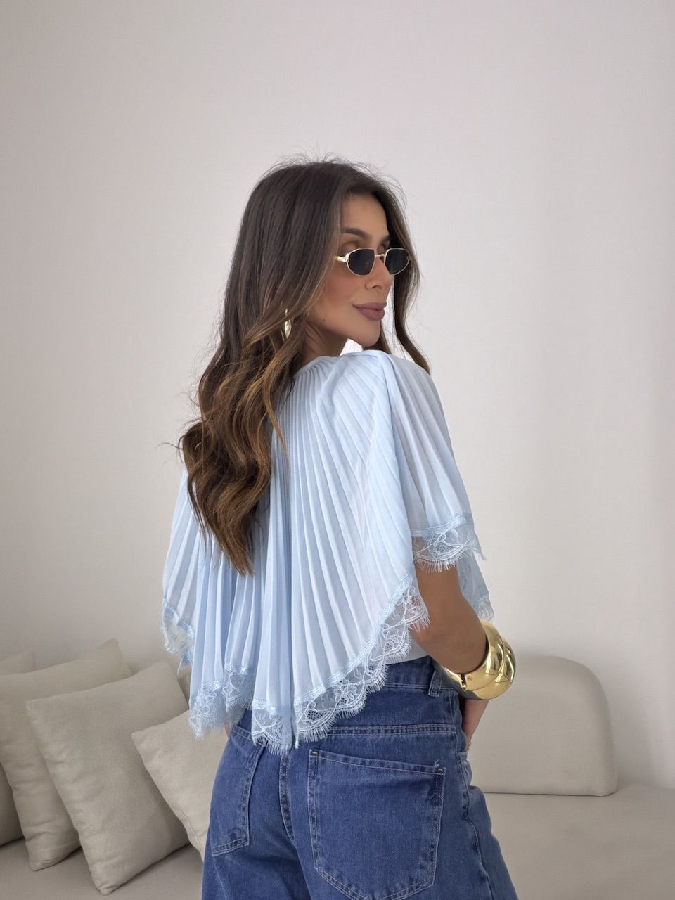 BLUSA BETINA PLISSADA AZUL