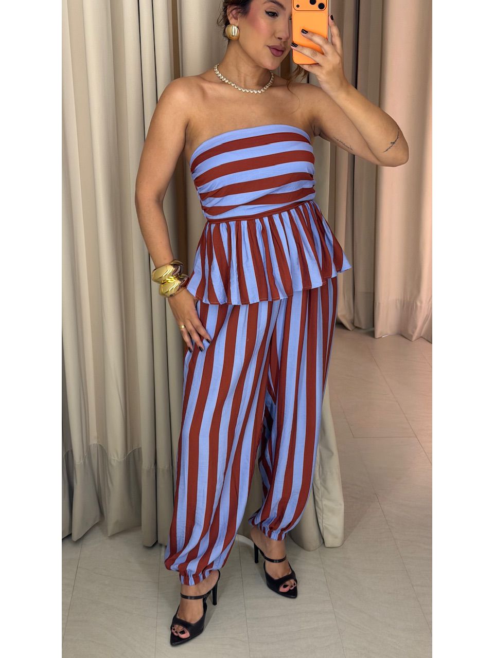 CONJUNTO CORALINE LISTRADO AZUL/VERMELHO