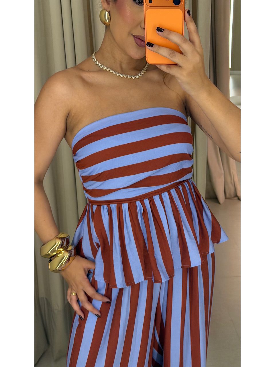 CONJUNTO CORALINE LISTRADO AZUL/VERMELHO