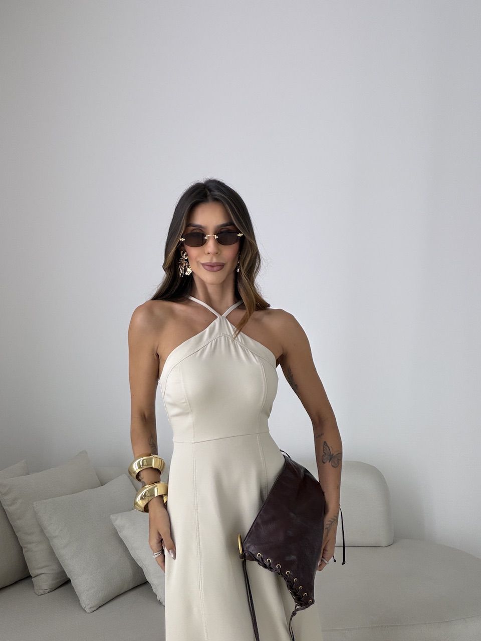 VESTIDO SOLANGE FRENTE ÚNICA AREIA