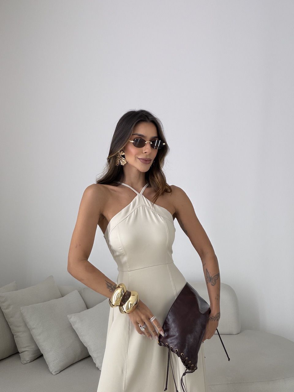 VESTIDO SOLANGE FRENTE ÚNICA AREIA