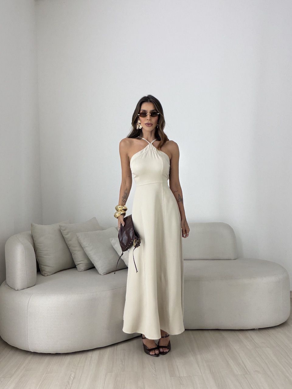 VESTIDO SOLANGE FRENTE ÚNICA AREIA