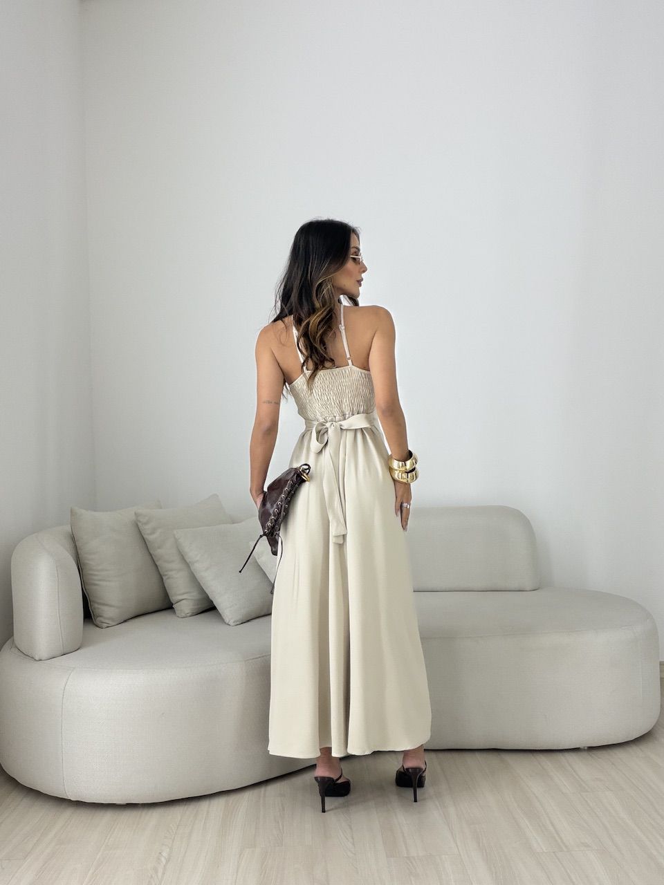 VESTIDO SOLANGE FRENTE ÚNICA AREIA