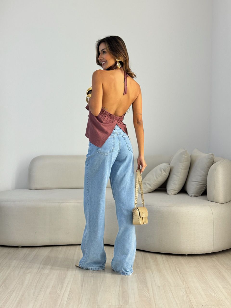 BLUSA ARIANE FRENTE ÚNICA BABADOS ROSA QUEIMADO