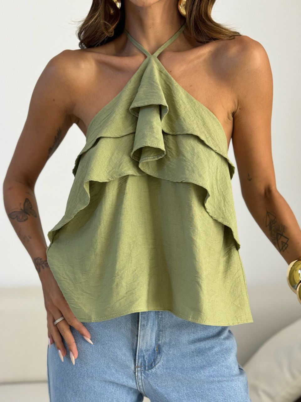 BLUSA ARIANE FRENTE ÚNICA BABADOS VERDE