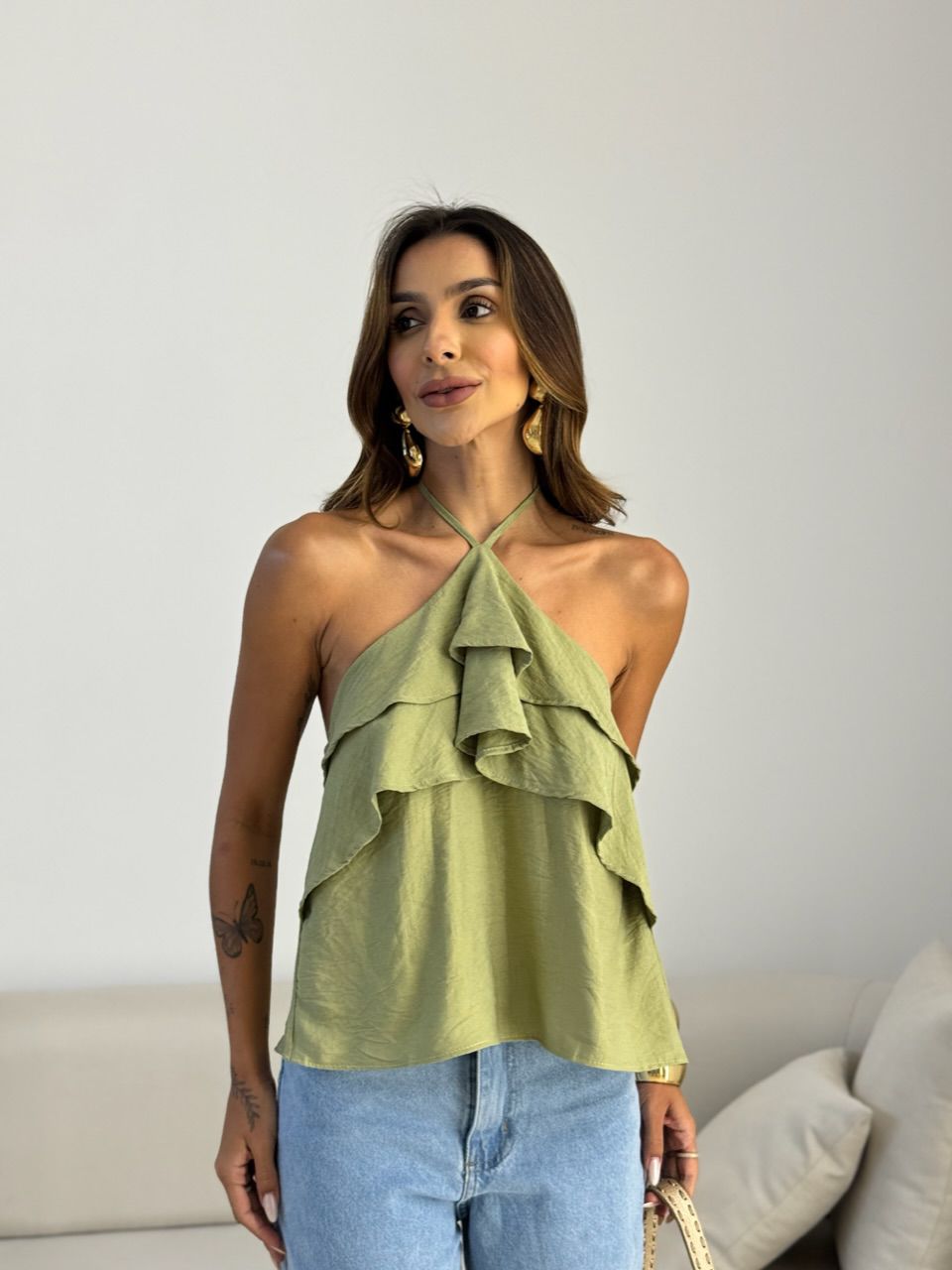 BLUSA ARIANE FRENTE ÚNICA BABADOS VERDE