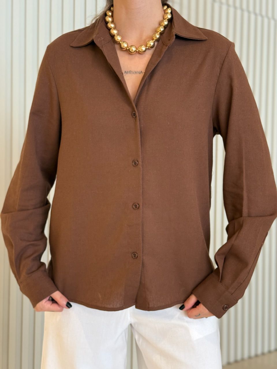 CAMISA DAFNE LINHO MARROM