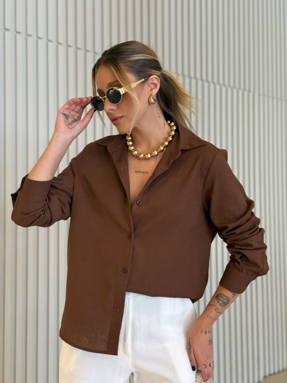 CAMISA DAFNE LINHO MARROM