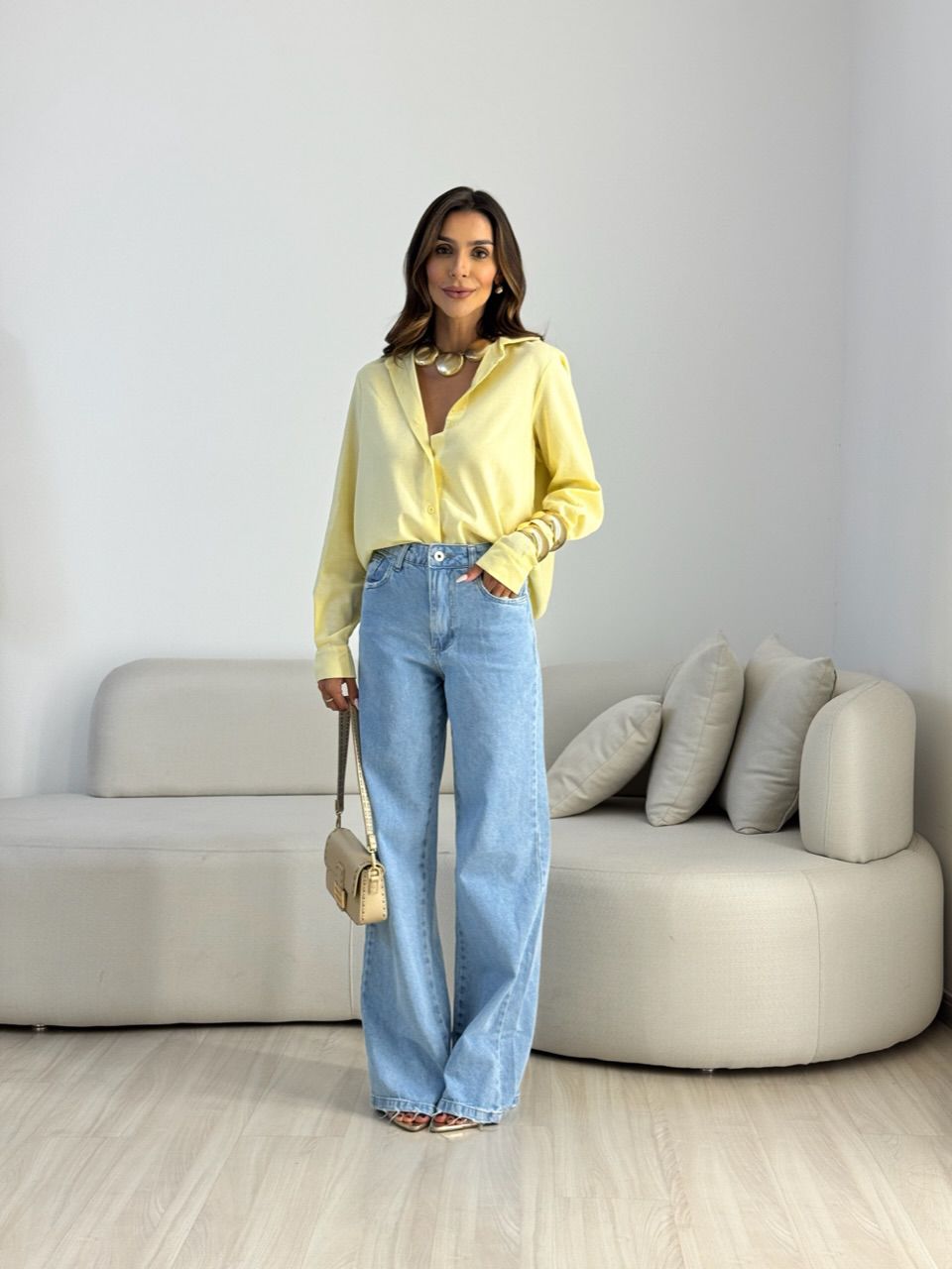 CAMISA DAFNE LINHO YELLOW BUTTER