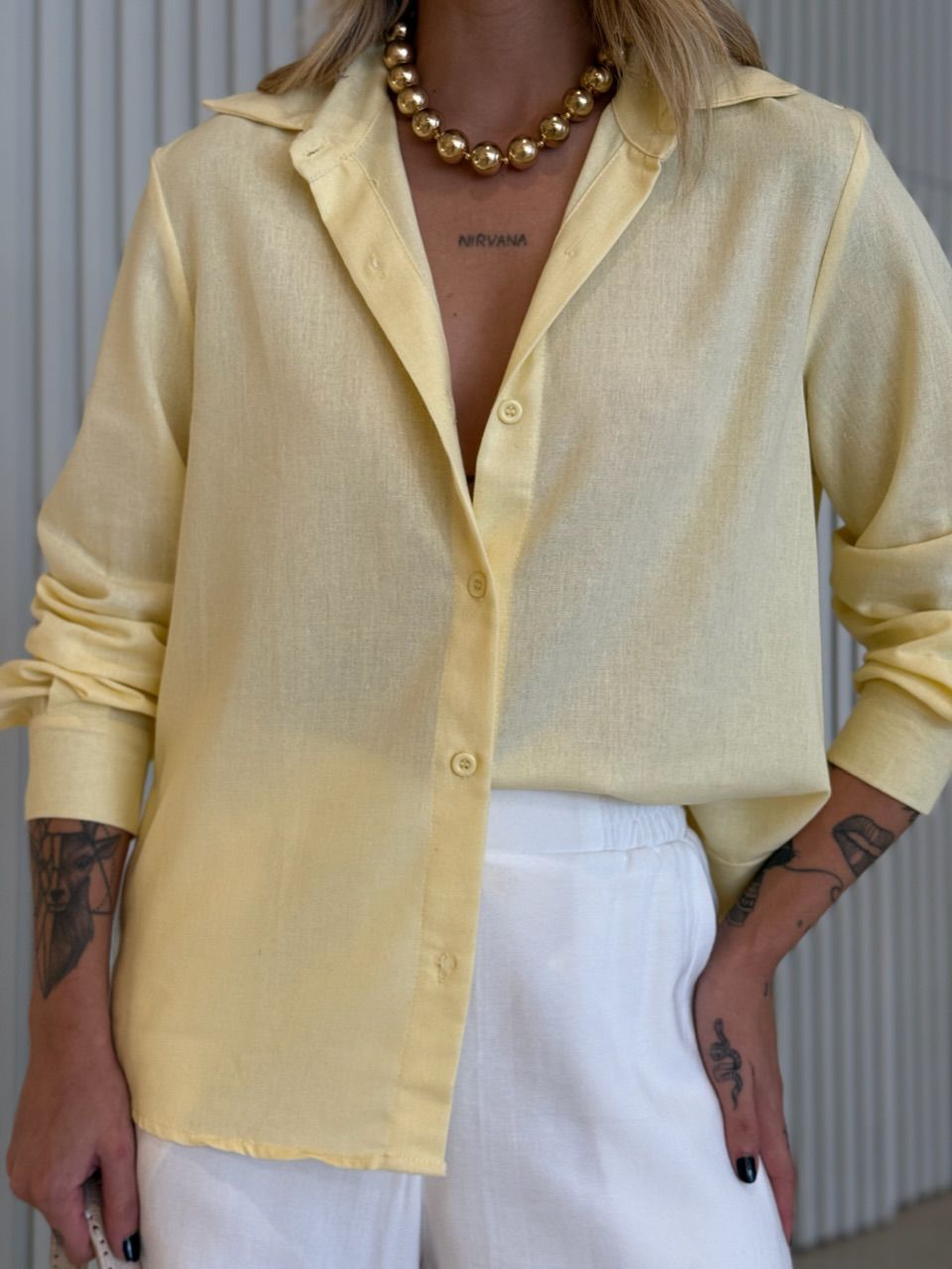 CAMISA DAFNE LINHO YELLOW BUTTER