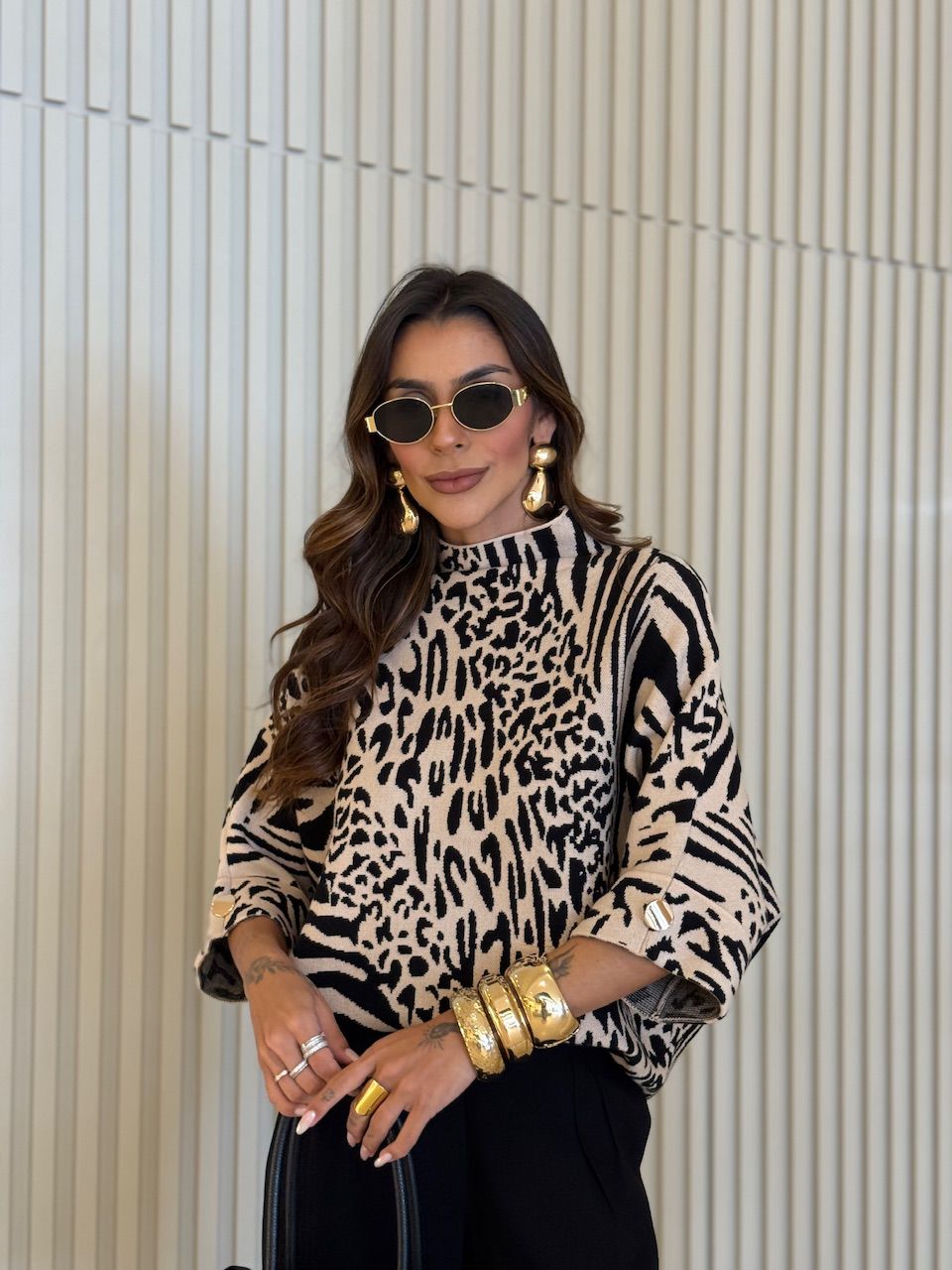 BLUSA SORAIA ANIMAL PRINT AREIA - 0076370110 - CAROLLA FERRARO