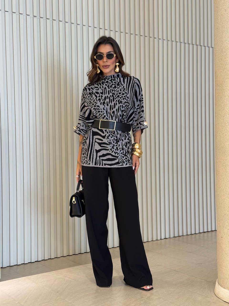 BLUSA SORAIA ANIMAL PRINT CINZA