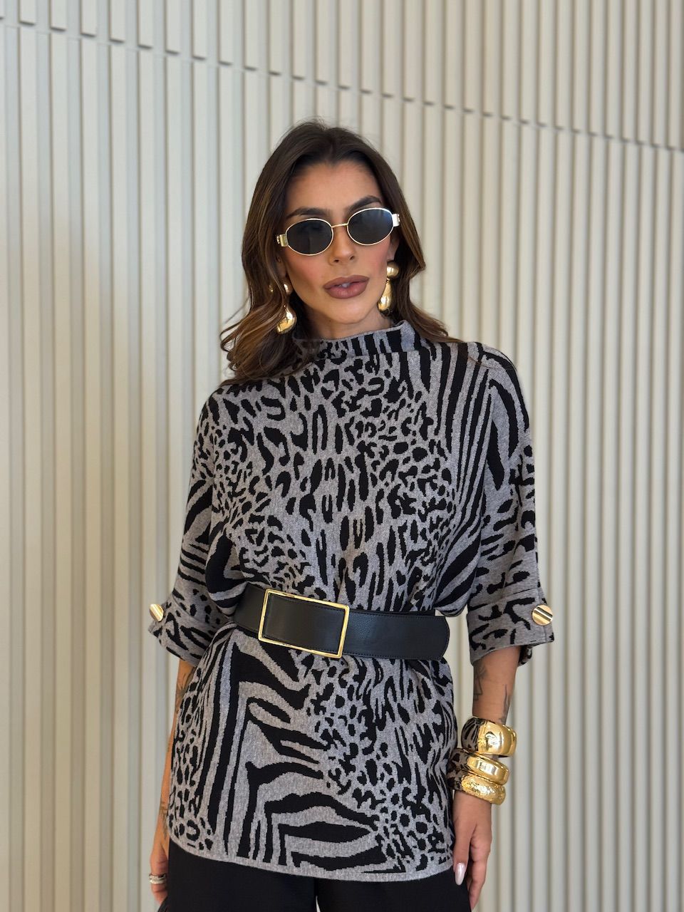 BLUSA SORAIA ANIMAL PRINT CINZA