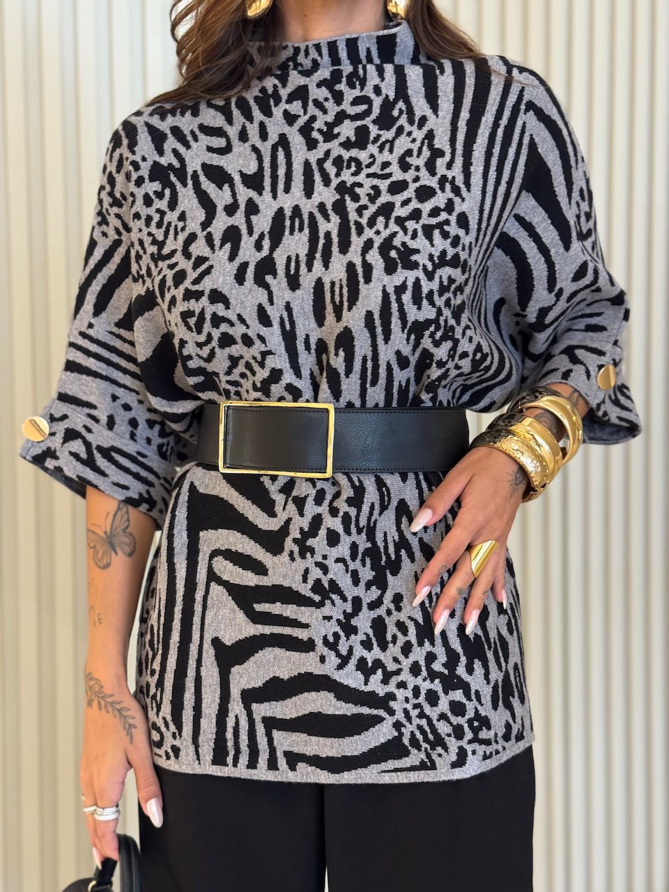 BLUSA SORAIA ANIMAL PRINT CINZA