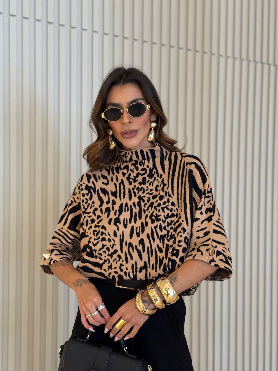 BLUSA SORAIA ANIMAL PRINT NUDE - 0076370049 - CAROLLA FERRARO