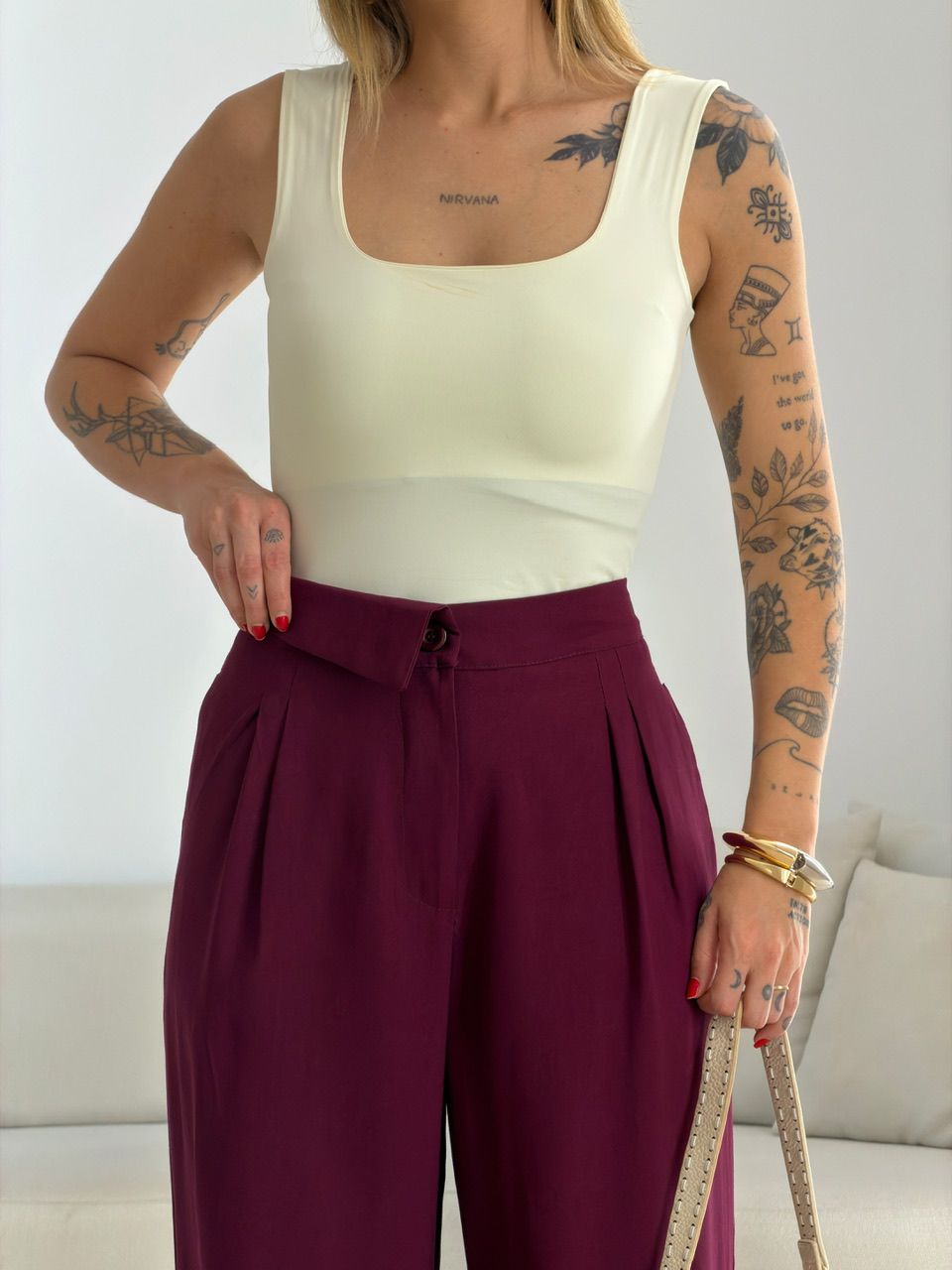 CALÇA PAOLA RETA VINHO