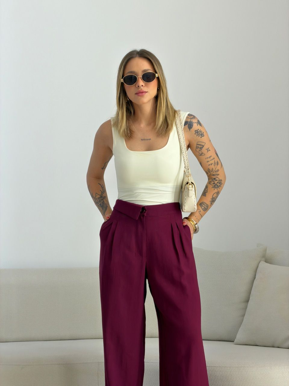 CALÇA PAOLA RETA VINHO