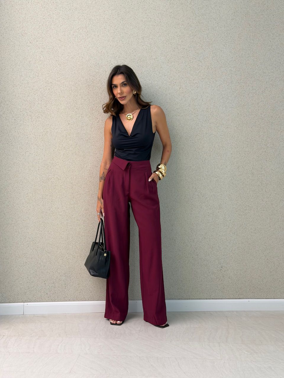 CALÇA PAOLA RETA VINHO