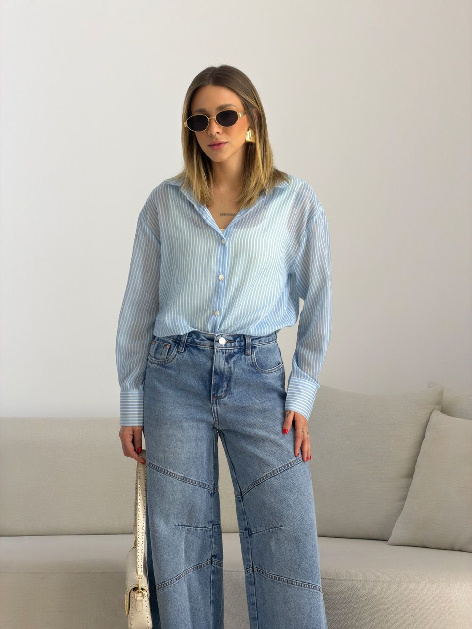 CAMISA KEILA LISTRAS AZUL