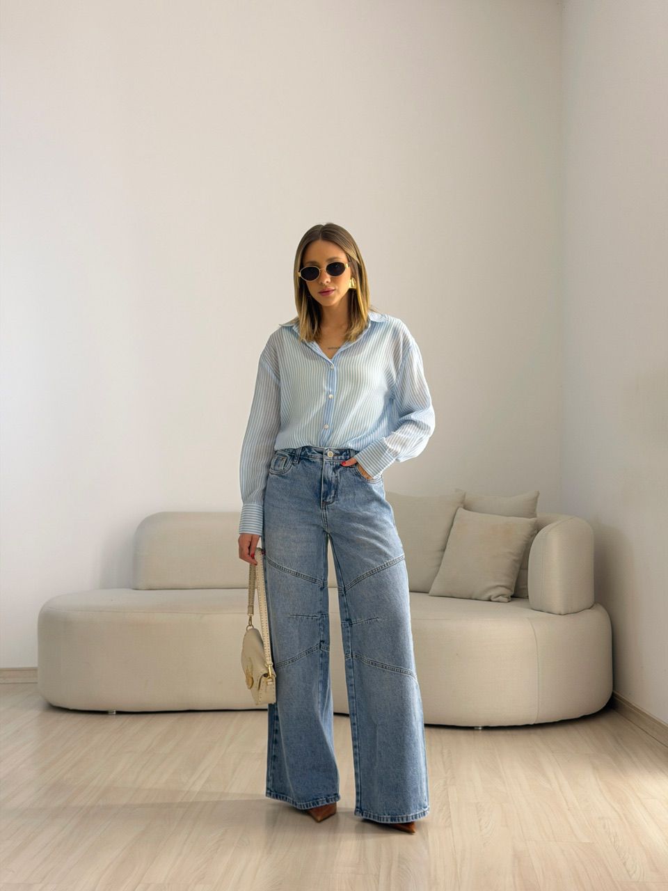 CAMISA KEILA LISTRAS AZUL