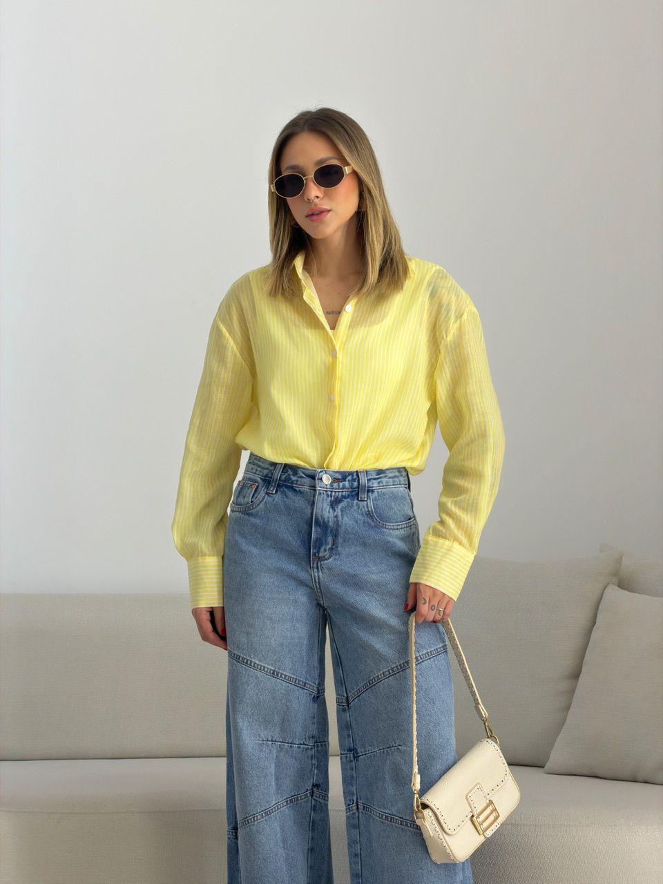 CAMISA KEILA LISTRAS AMARELA