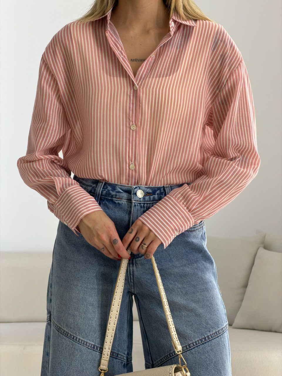 CAMISA KEILA LISTRAS ROSA - 0076390031 - CAROLLA FERRARO