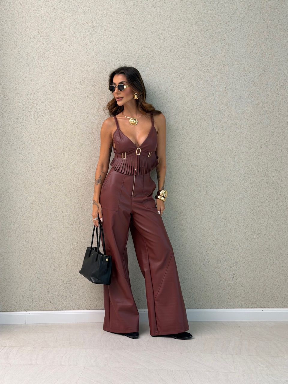 CONJUNTO PETÚNIA COURO FAKE VINHO