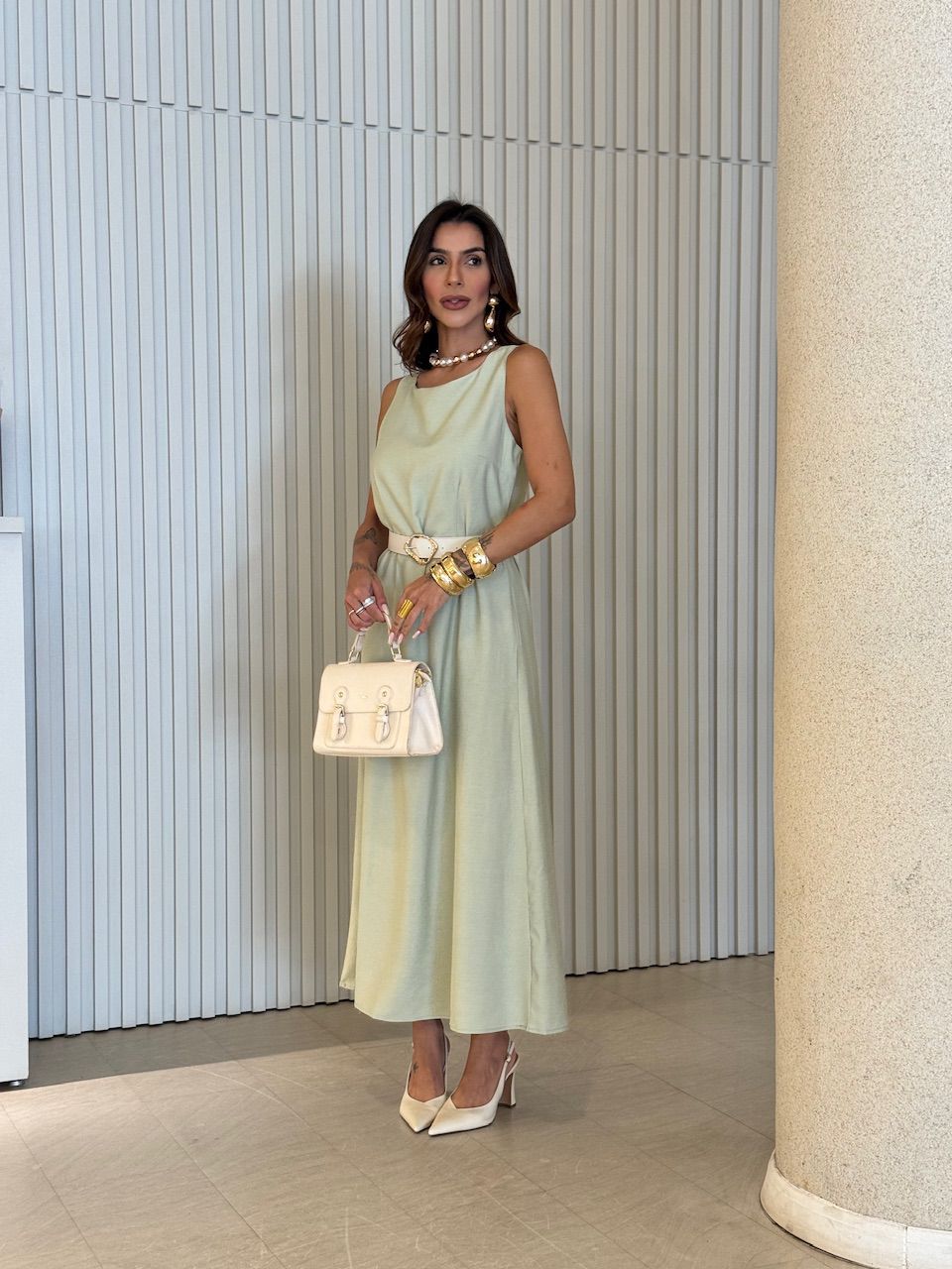 VESTIDO GLENDA CAVADO MENTA