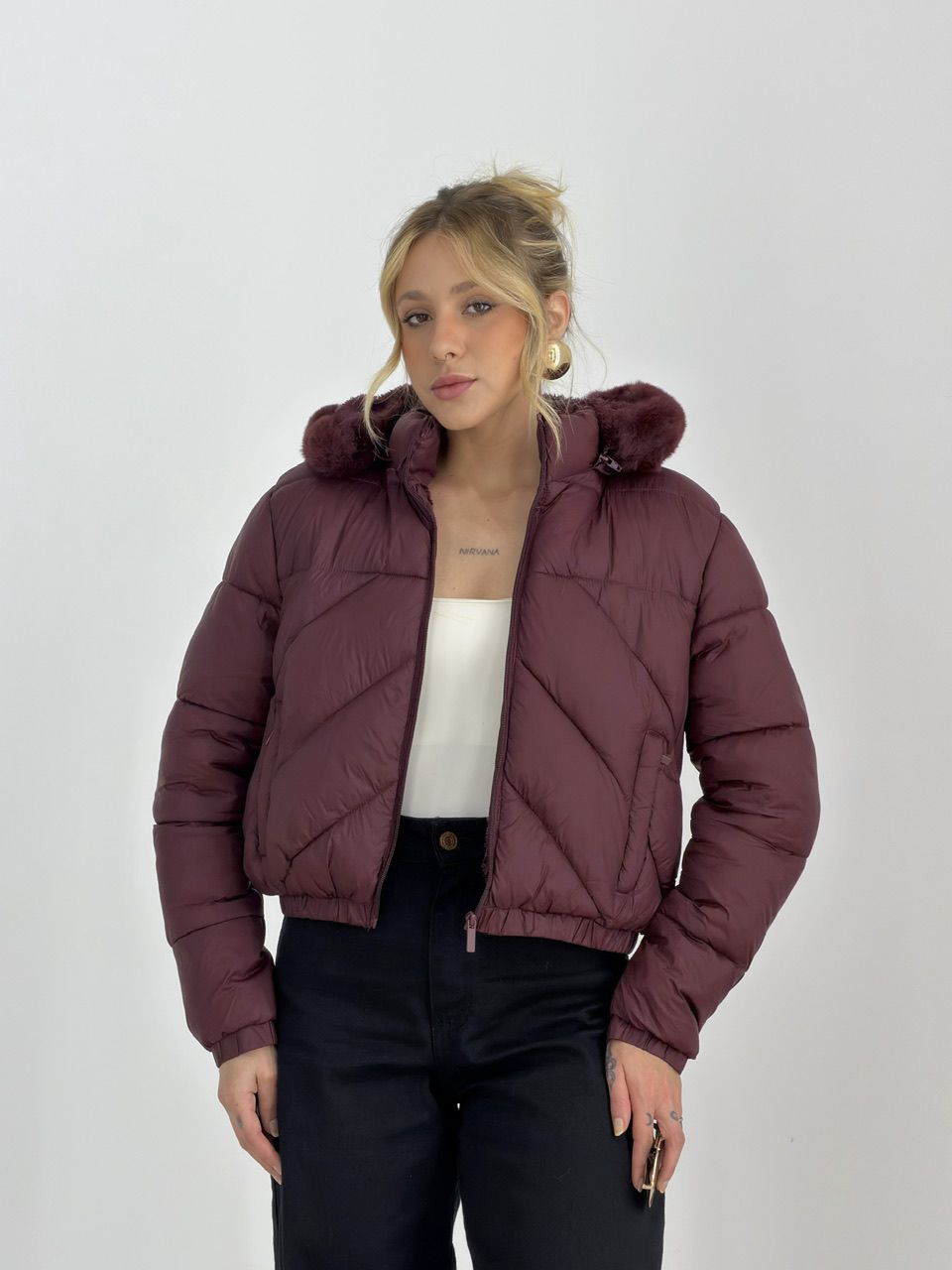 PUFFER RAISSA PELINHOS VINHO - 0078270168 - CAROLLA FERRARO