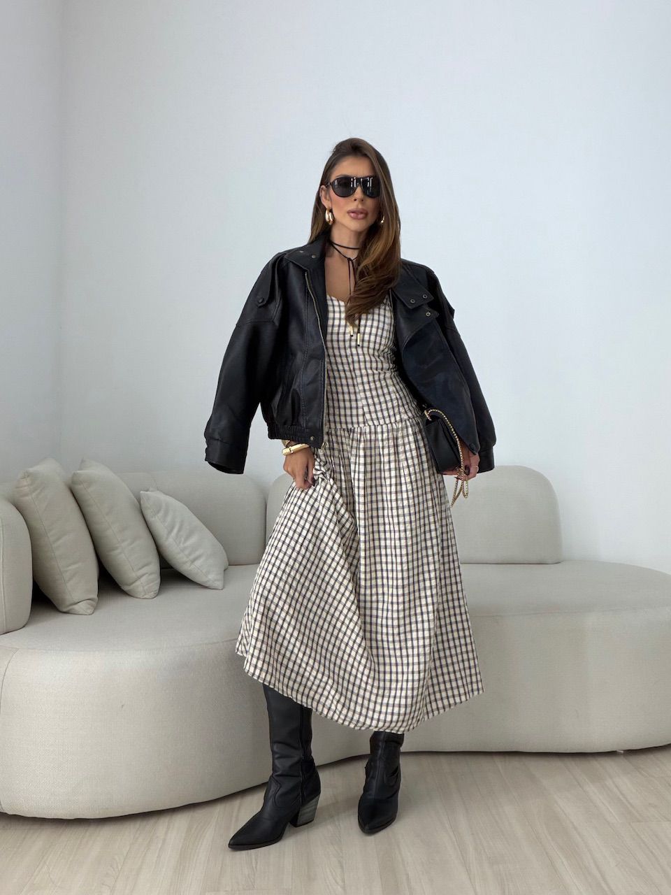 VESTIDO GIANA XADREZ PRETO - 0078290032 - CAROLLA FERRARO