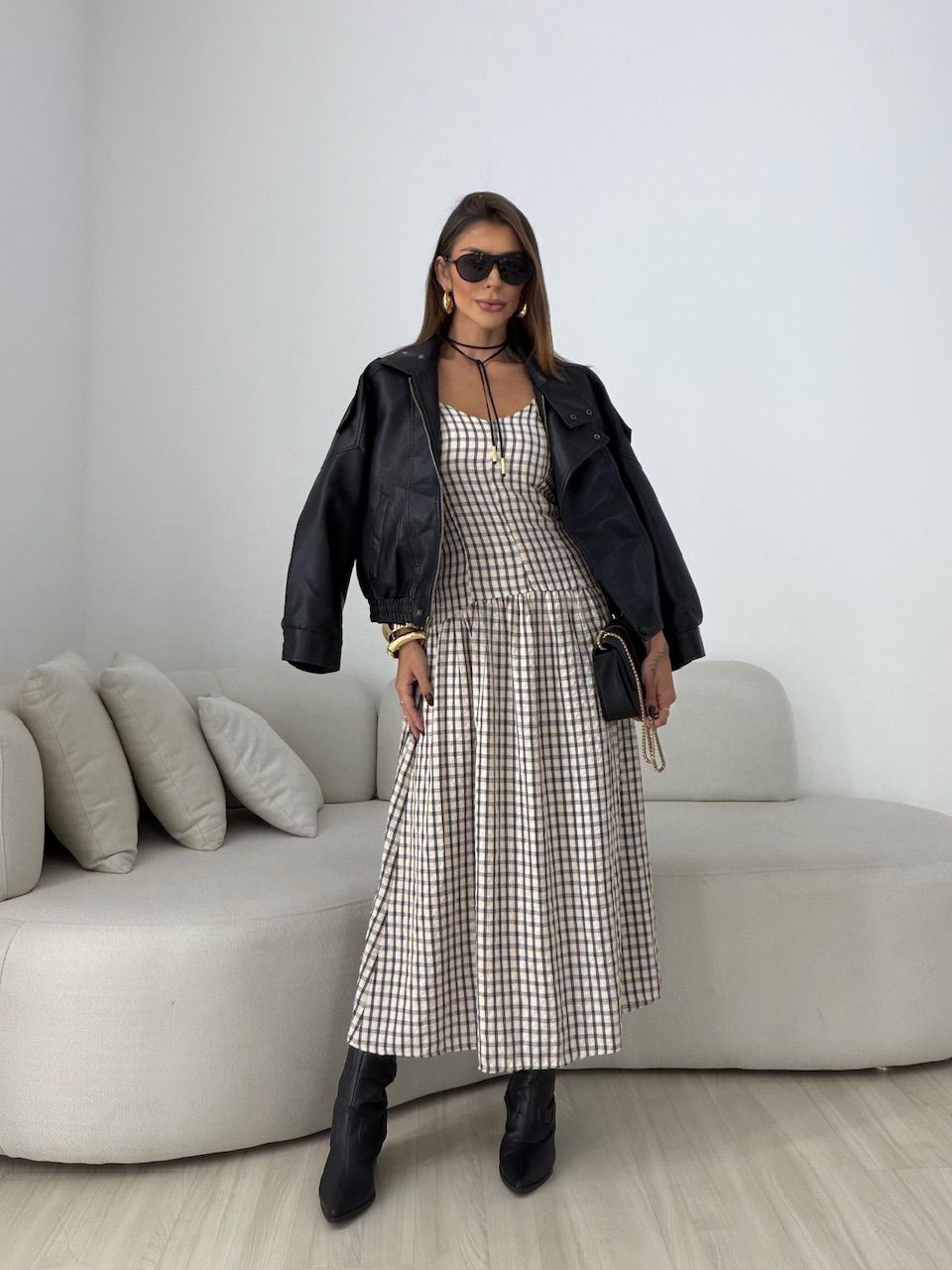 VESTIDO GIANA XADREZ PRETO