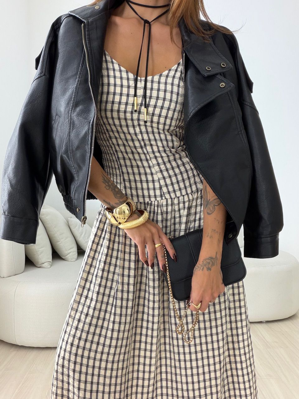 VESTIDO GIANA XADREZ PRETO