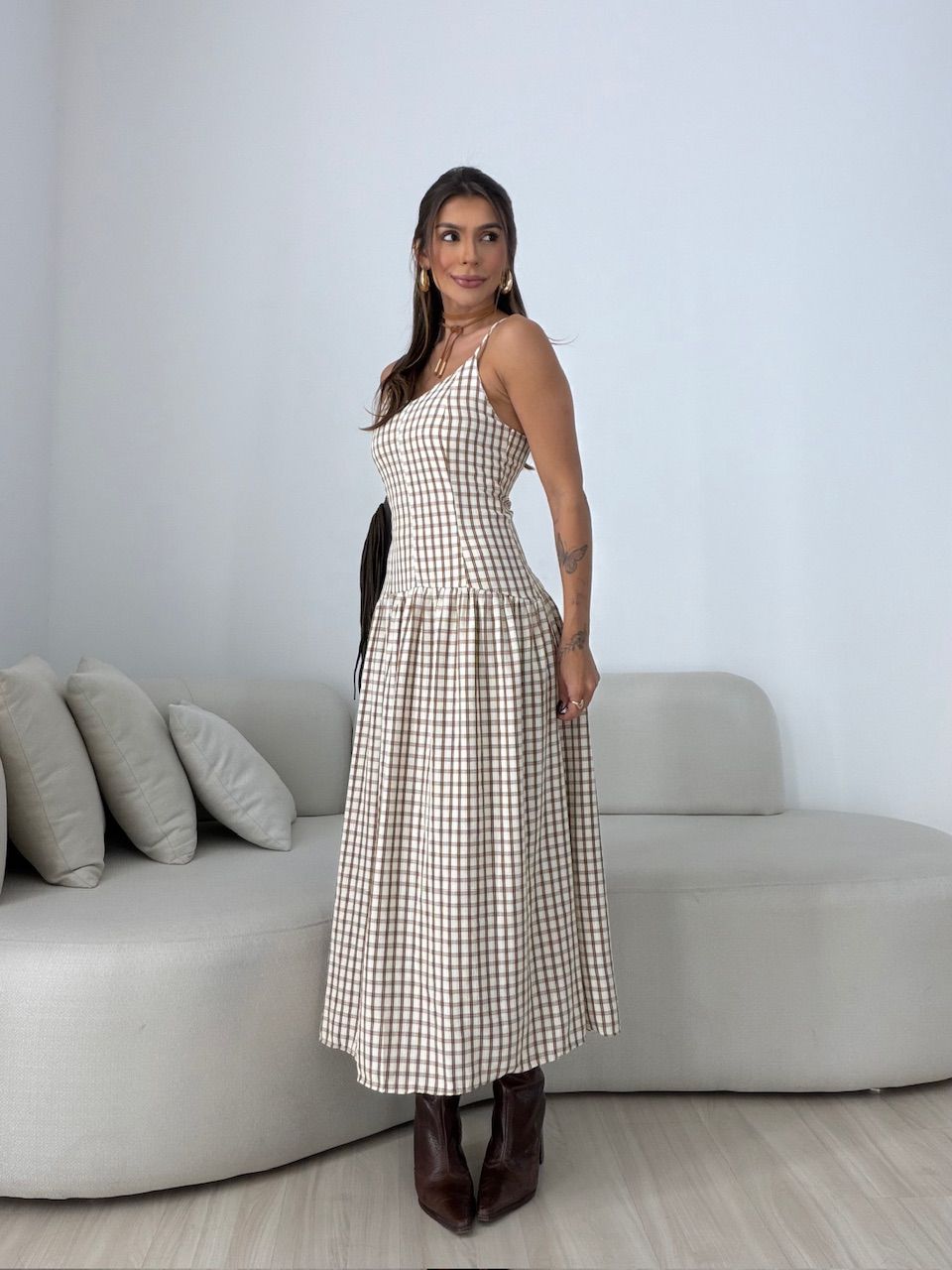 VESTIDO GIANA XADREZ MARROM