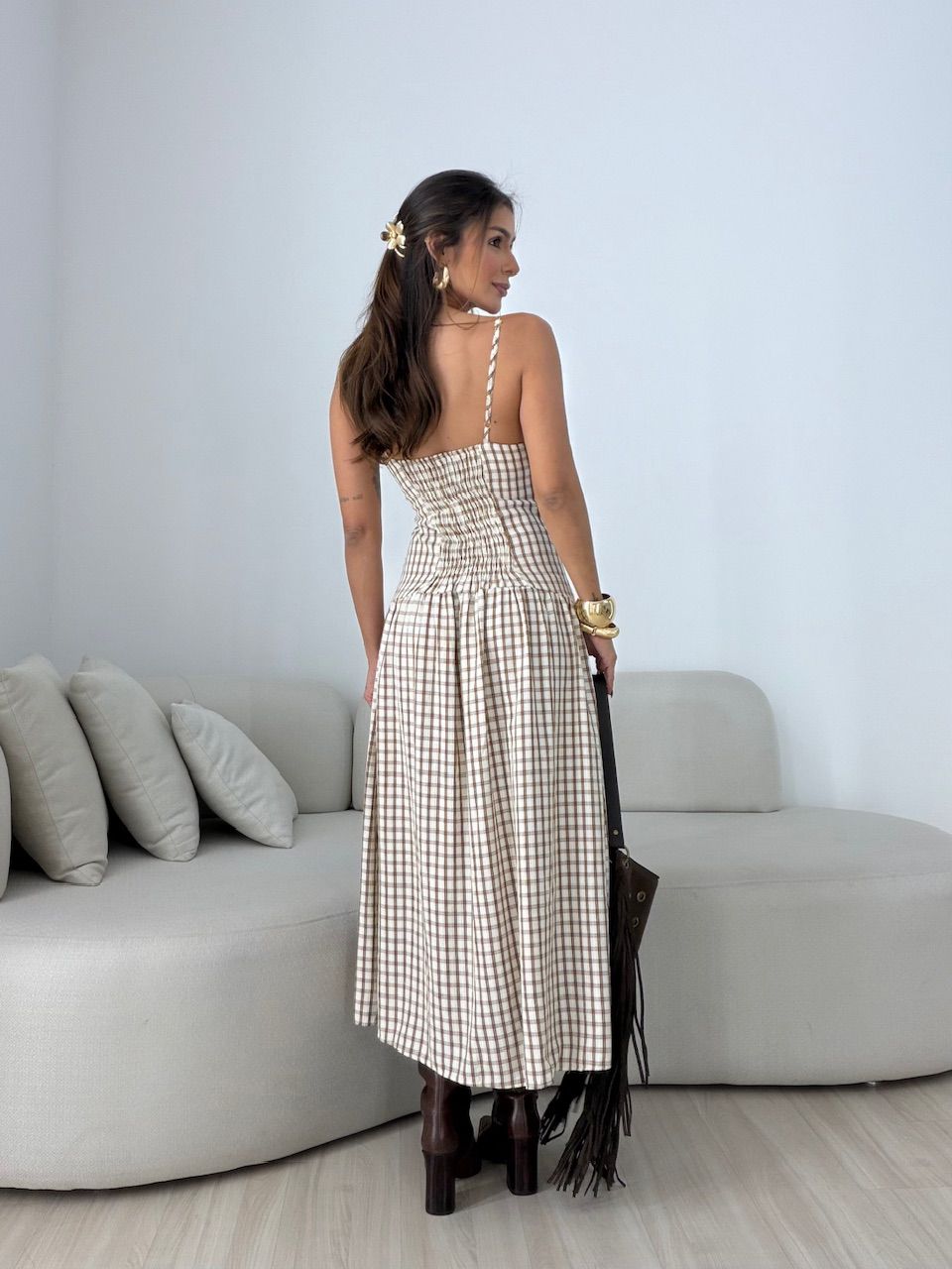 VESTIDO GIANA XADREZ MARROM