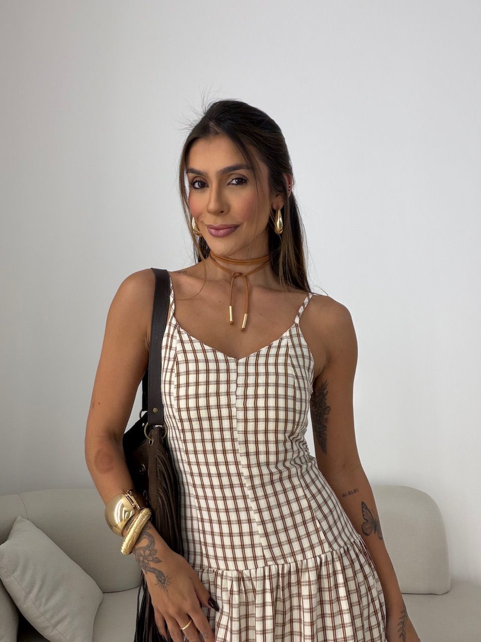 VESTIDO GIANA XADREZ MARROM
