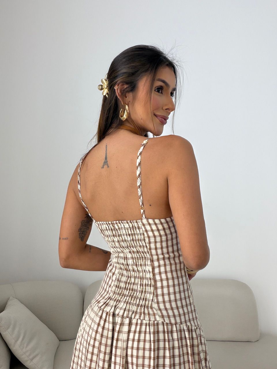 VESTIDO GIANA XADREZ MARROM
