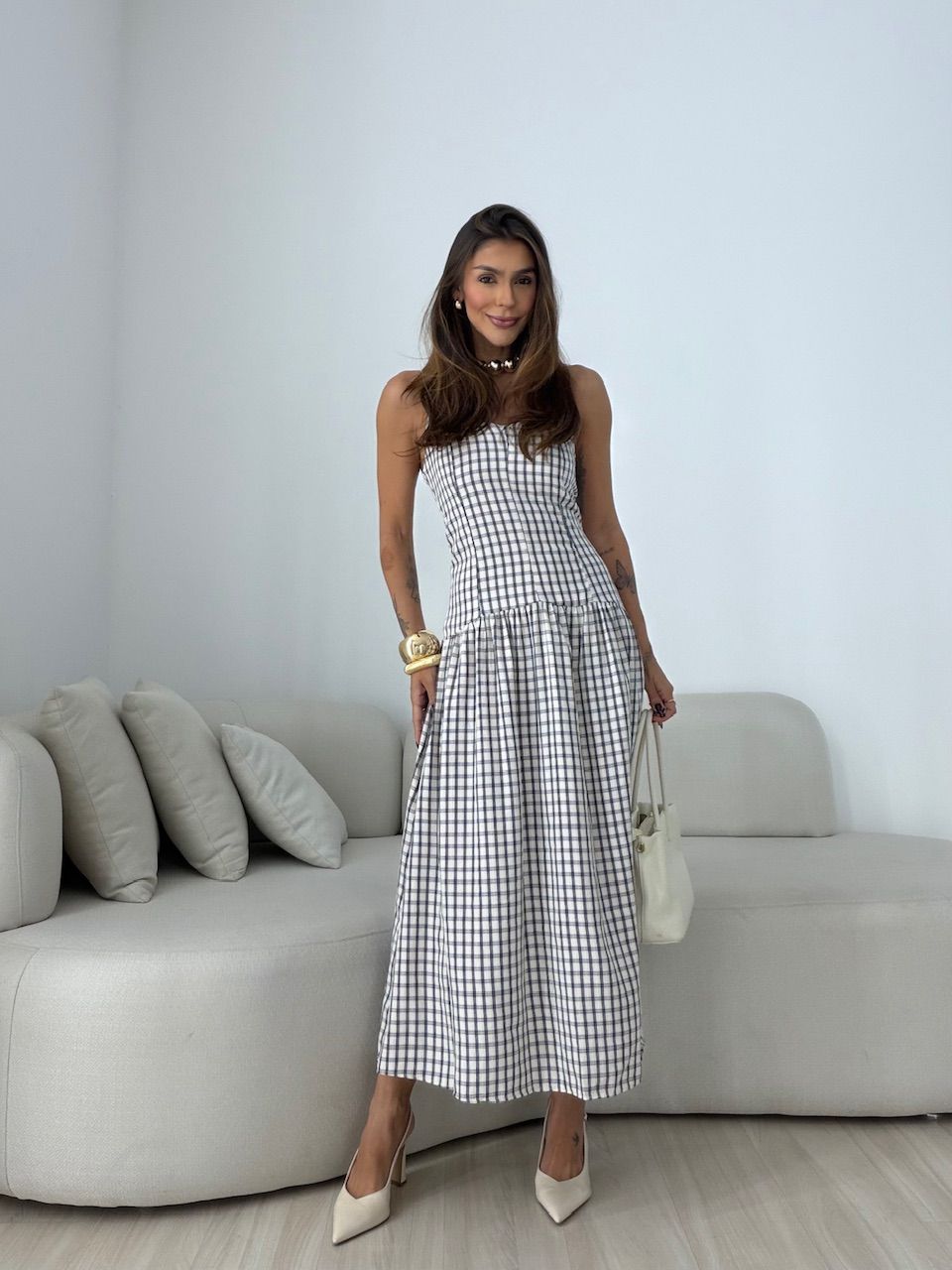 VESTIDO GIANA XADREZ MARINHO - 0078290055 - CAROLLA FERRARO