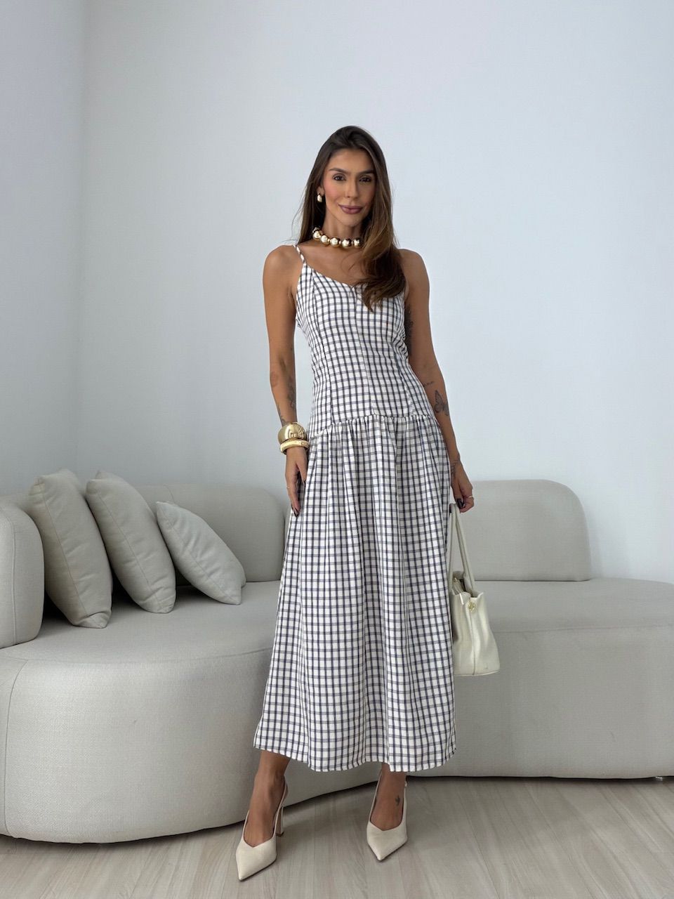 VESTIDO GIANA XADREZ MARINHO