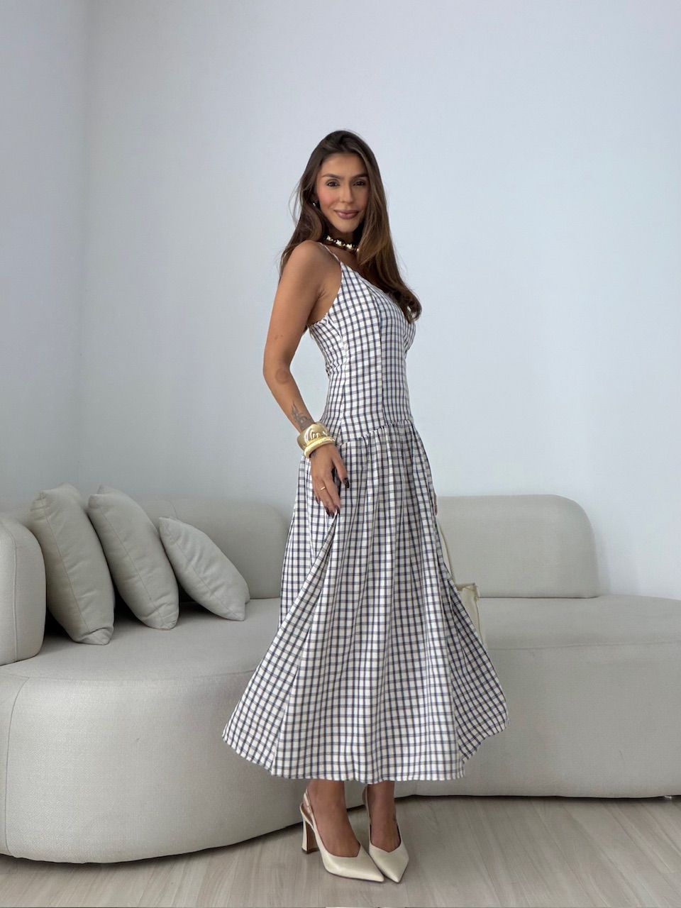 VESTIDO GIANA XADREZ MARINHO