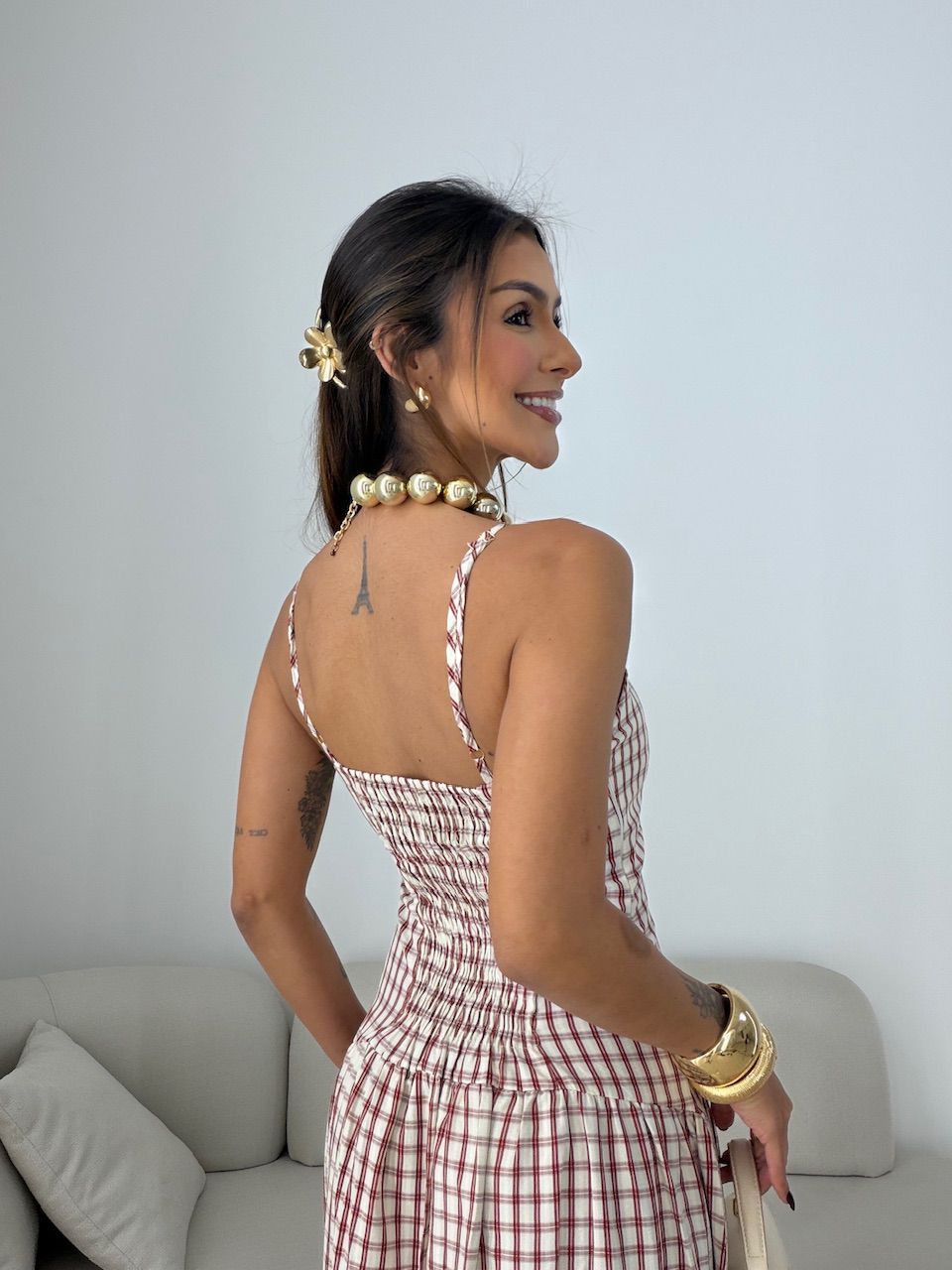 VESTIDO GIANA XADREZ VINHO