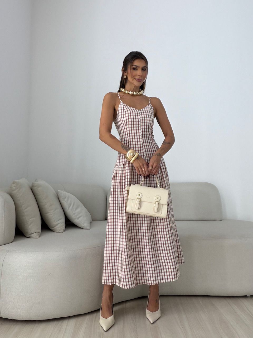 VESTIDO GIANA XADREZ VINHO